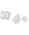 Effy Collection Freshwater Pearl (8mm) & Diamond Earrings (1/10 Ct. T.w.) In Sterling Silver In Sterling Silver