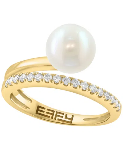 Effy Collection Freshwater Pearl (8mm) And Diamond Ring (1-1/2 Ct. T.w.) In 14k Yellow Gold