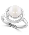 Effy Collection Freshwater Pearl (9mm) & White Diamond (1/10 Ct. T.w.) Ring In Sterling Silver In Silver