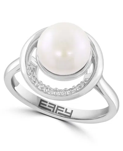 Effy Collection Freshwater Pearl (9mm) & White Diamond (1/10 Ct. T.w.) Ring In Sterling Silver