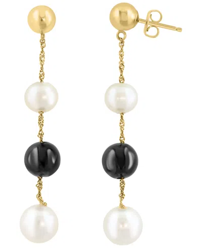 Effy Collection Freshwater Pearl & Onyx Earrings In 14k Yellow Gold