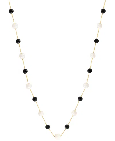 Effy Collection Freshwater Pearl & Onyx Necklace In 14k Yellow Gold