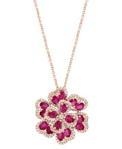 Effy Collection Gemstone Diamond Flower Pendant Necklace Earrings Ring Collection In 14k Rose Gold Available In Ruby