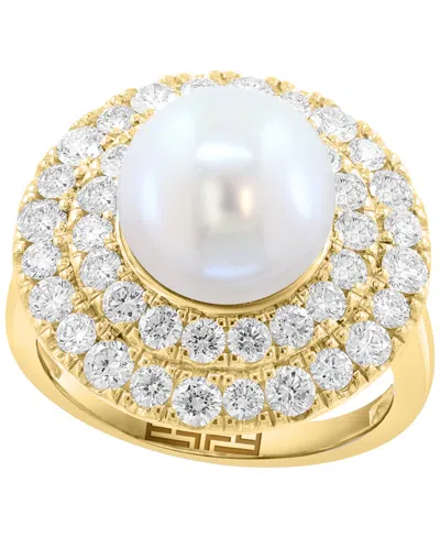 Effy Collection Lab Grown Diamond (1-3/8 Ct. T.w.) & Freshwater Pearl (10mm) Ring In 14k Gold Over Sterling Silver