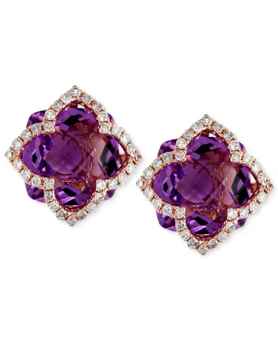 Effy Collection Lavender Rose By Effy Amethyst (6-1/4 Ct. T.w.) And Diamond (1/3 Ct. T.w.) Clover Stud Earrings In 1