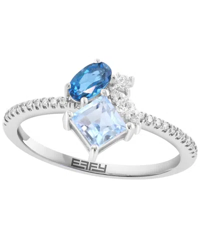 Effy Collection London Blue Topaz (1/4 Ct. T.w.), Sky Blue Topaz (1/2 Ct. T.w.) & Diamond (1/10 Ct. T.w.) Ring In 14 In Gold