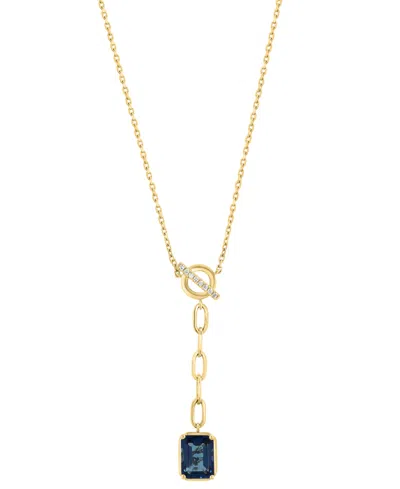 Effy Collection London Blue Topaz (1-5/8 Ct. T.w.) & Diamond (1/20 Ct. T.w.) Pendant Necklace In 14k Yellow Gold
