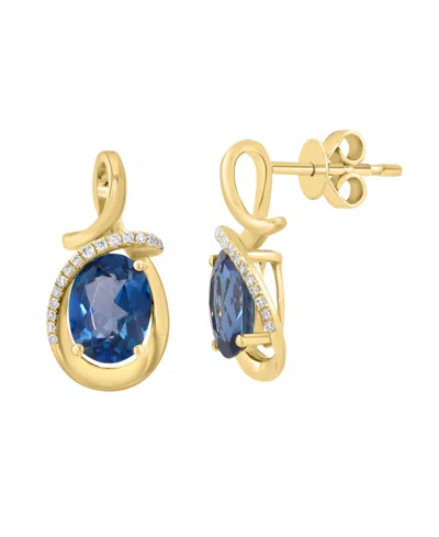Effy Collection London Blue Topaz (2-1/2 Ct. T.w.) & Diamond (1/10 Ct. T.w.) Earrings In 14k Yellow Gold