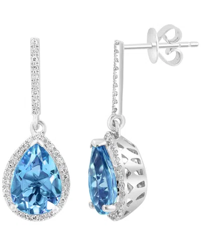 Effy Collection London Blue Topaz (4-1/3 Ct. T.w.) & Diamond (1/5 Ct. T.w.) Drop Earrings In 14k White Gold