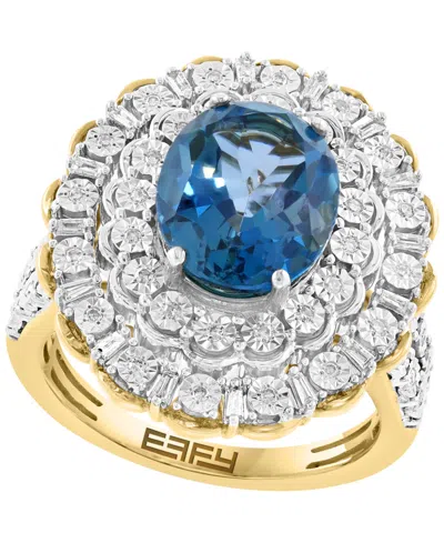 Effy Collection London Blue Topaz (4-1/4 Ct. T.w.) & Diamond (1/4 Ct. T.w.) Ring In Gold Over Sterling Silver In Gray