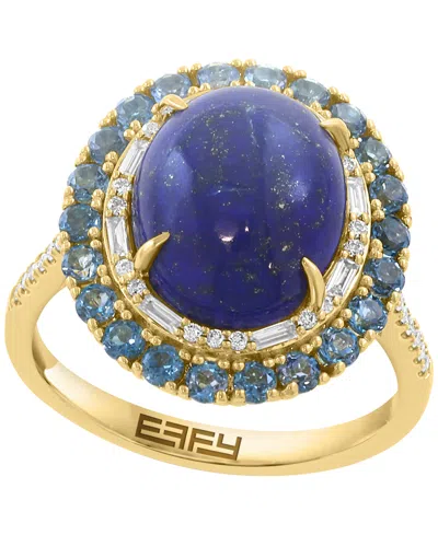 Effy Collection London Blue Topaz (4-5/8 Ct. T.w.), Lapis (2mm) & Diamond (1/4 Ct. T.w.) Ring In 14k Yellow Gold In Multi