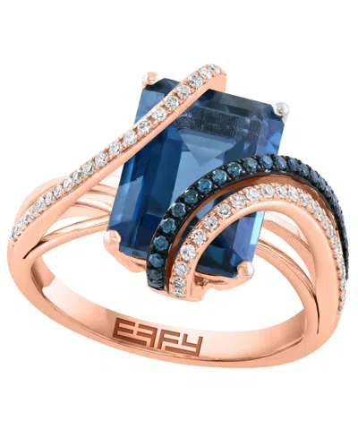 Effy Collection London Blue Topaz (5-7/8 Ct. T.w.), White Diamond (0.01 Ct. T.w.) And Blue Diamond (1/10 Ct. T.w.) R In Gold