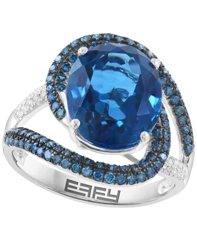 Effy Collection London Blue Topaz (6-1/3 Ct. T.w.) And White Diamond Ring (5/8 Ct. T.w.) In 14k White Gold