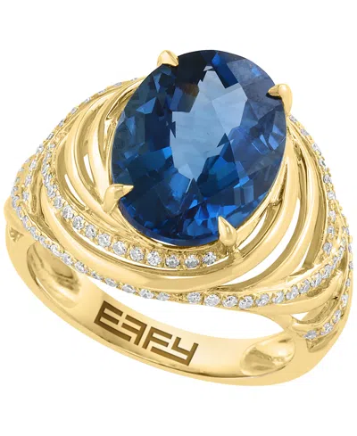 Effy Collection London Blue Topaz (7 Ct. T.w.) & Diamond (3/8 Ct. T.w.) Ring In 14k Gold Over Sterling Silver In Multi