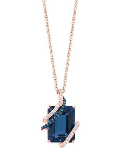 Effy Collection London Blue Topaz (7-3/4 Ct. T.w.), White Diamond (1/10 Ct. T.w.) And Blue Diamond (1/20 Ct. T.w.) P In Gold