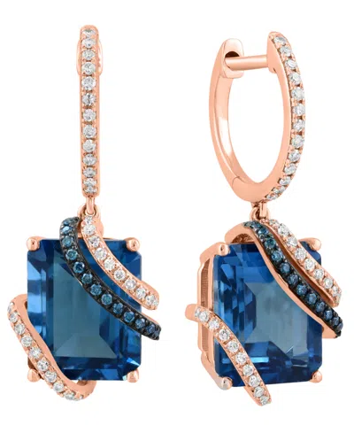 Effy Collection London Blue Topaz (8 Ct. T.w.), White Diamond (1/4 Ct. T.w.) And Blue Diamond (1/10 Ct. T.w.) Drop E In Gold