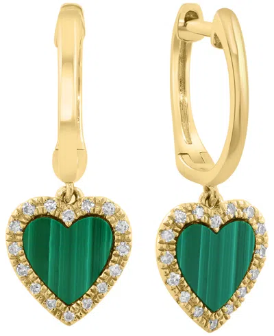 Effy Collection Malachite & Diamond (1/10 Ct. T.w.) Heart Drop Earrings In 14k Yellow Gold