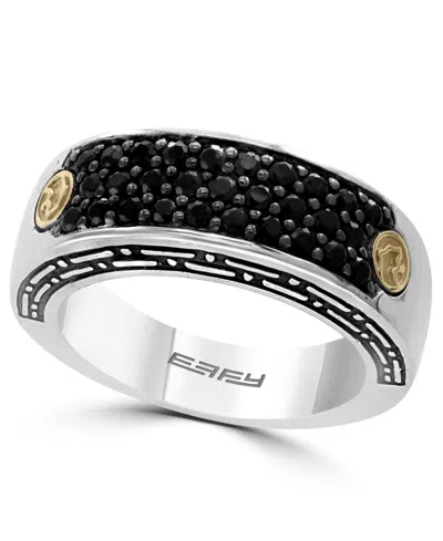 Effy Collection Men's Black Spinel (1-1/10 Ct. T.w.) Ring In Sterling Silver With 18k Yellow Gold