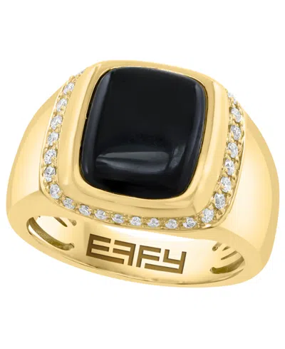 Effy Collection Men's Diamond (1/3 Ct. T.w.) And Onyx (13x12mm) Ring In 14k Yellow Gold