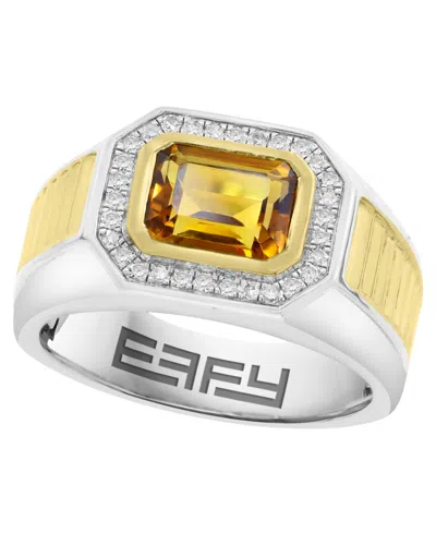 Effy Collection Men's Diamond (1/5 Ct. T.w.) & Citrine (2-2/5 Ct. T.w.) Ring In Sterling Silver In Multi