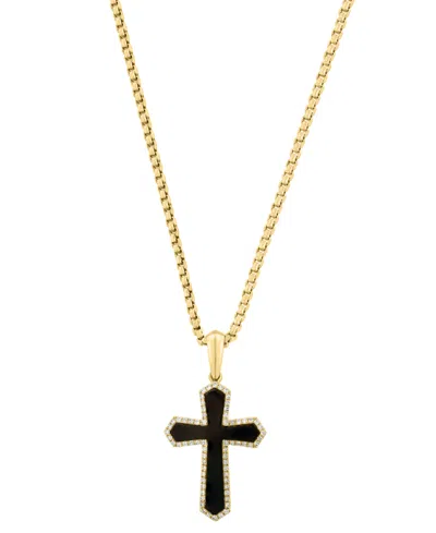 Effy Collection Men's Diamond (2/5 Ct. T.w.) & Onyx (22.5x16mm) Pendant Necklace In 14k Yellow Gold-plated Sterling  In Multi
