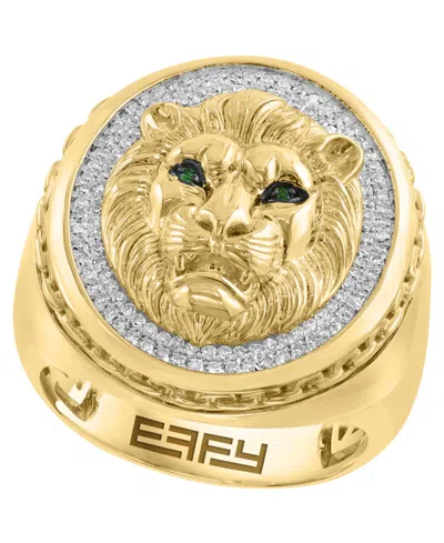Effy Collection Men's Diamond (3/8 Ct. T.w.) & Tsavorite Accent (0.01 Ct. T.w.) Ring In 14k Gold-plated Sterling Sil