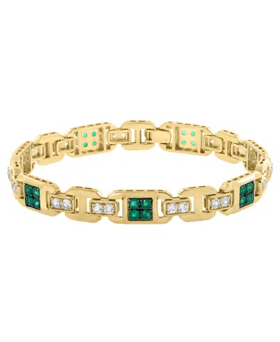 Effy Collection Men's Emerald (2-1/2 Ct. T.w.) & White Zircon (3-3/8 Ct. T.w.) Bracelet In 14k Gold-plated Sterling 
