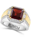 Effy Collection Men's Garnet (1/2 Ct. T.w.) And White Zircon (1-3/8 Ct. T.w.) Ring In 14k Gold Over Sterling Silver In Metallic