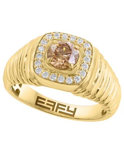 Effy Collection Men's Lab Grown Brown And White Diamond (1-1/4 Ct. T.w.) In 14k Yellow Gold