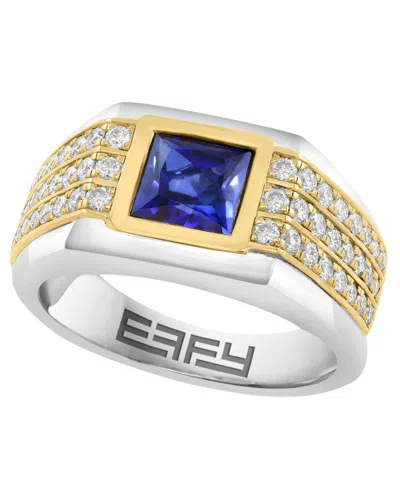 Effy Collection Men's Lab Grown Sapphire (2-1/10 Ct. T.w.) And Diamond (3/4 Ct. T.w.) Ring In Sterling Silver With G