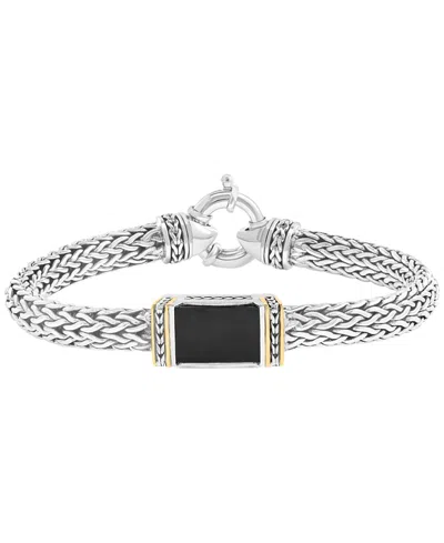 Effy Collection Men's Onyx Bracelet In Sterling Silver With 14k Yellow Gold