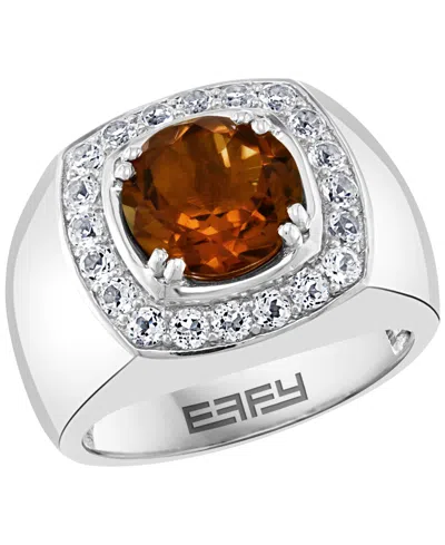 Effy Collection Men's White Topaz (1 Ct. T.w.) And Smoky Quartz (3-5/8 Ct. T.w.) Ring In Sterling Silver