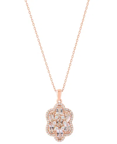 Effy Collection Morganite (2-3/4 Ct. T.w.) And White Zircon Pendant Necklace (7/8 Ct. T.w.) In Rose Gold Over Silver