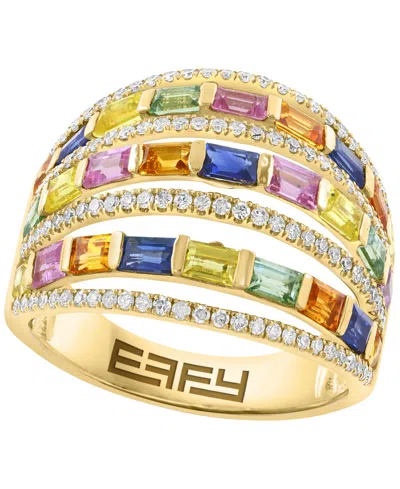 Effy Collection Multi-sapphire (2-1/5 Ct. T.w.) & Diamond (3/8 Ct. T.w.) Ring In 14k Yellow Gold