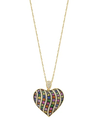 Effy Collection Multi-sapphires (1-1/20 Ct. T.w.), Green Garnet(1/6 Ct. T.w.) & Diamond (1/3 Ct. T.w.) Pendant Neckl In Gold