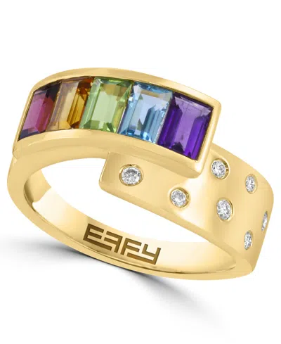 Effy Collection Multi-gemstone (1-3/4) & Diamond (1/2 Ct. T.w.) Ring In 14k Gold Over Sterling Silver