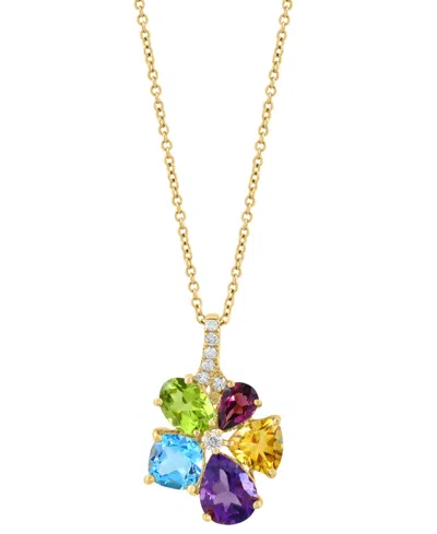 Effy Collection Multi-gemstone (3-5/8 Ct. T.w.) And Diamond (1/10 Ct. T.w.) Pendant Necklace In 14k Yellow Gold