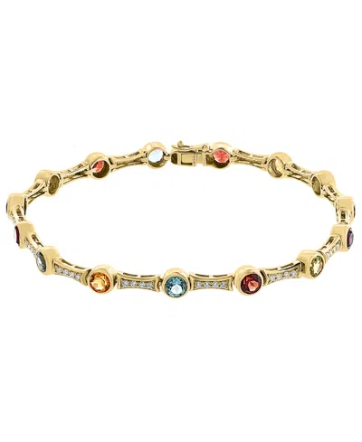 Effy Collection Multi-gemstone (4-1/3 Ct. T.w.) & Diamond Bangle (3/8 Ct. T.w.) In Gold Over Silver In Yellow Gold