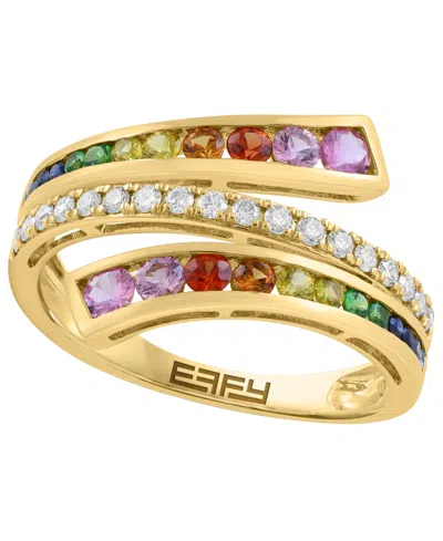 Effy Collection Multi-sapphire (5/8 Ct. T.w.), Tsavorite (1/2 Ct. T.w.) & Diamond (1/4 Ct. T.w.) Ring In 14k Yellow  In Gold
