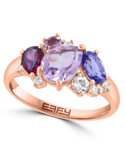 Effy Collection Multi-stone Diamond, Rhodolite, And Tanzanite Ring (1/20 Ct. T.w. Diamond, 2 Ct. T.w. Multigemstone) In Rose Gold