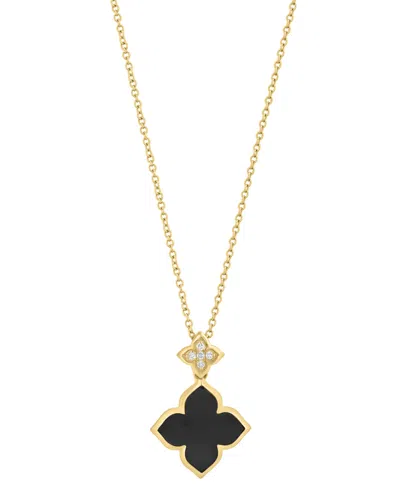 Effy Collection Onyx (13mm) & Diamond (1/20 Ct. T.w.) Pendant Necklace In 14k Yellow Gold In Multi