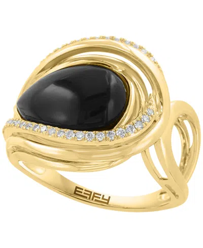 Effy Collection Onyx (14x10mm) & Diamond (1/6 Ct. T.w.) Ring In 14k Gold Over Silver In Burgundy