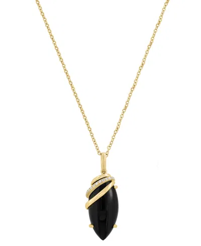 Effy Collection Onyx (20x9mm) & Diamond (1/20 Ct. T.w.) Pendant Necklace In 14k Yellow Gold In Multi