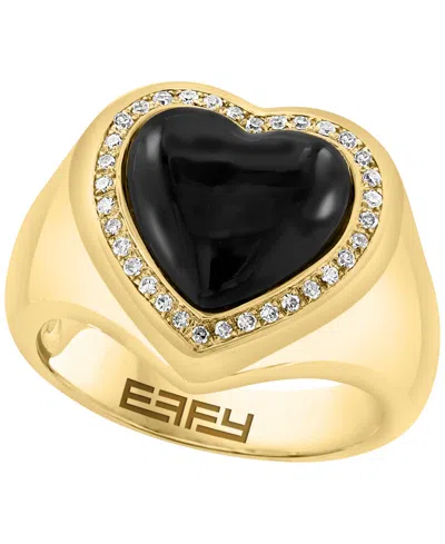 Effy Collection Onyx (2mm) & Diamond (1/8 Ct. T.w.) Ring In 14k Gold Over Silver In Multi