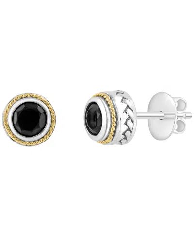 Effy Collection Onyx (5mm) Earrings In Sterling Silver With 18k Yellow Gold In Multi