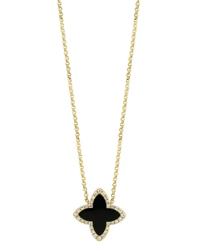 Effy Collection Onyx & Diamond (1/10 Ct. T.w.) Pendant Necklace In 14k Yellow Gold