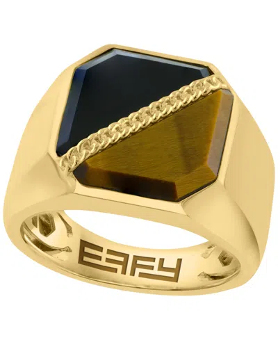 Effy Collection Onyx And Tigers Eye Ring (1-7/8 Ct. T.w.) In Gold Over Silver In Multi