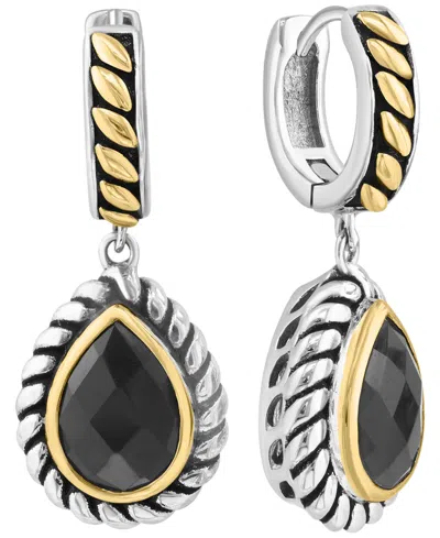 Effy Collection Onyx Drop Earrings In Sterling Silver With 18k Yellow Gold In Multi