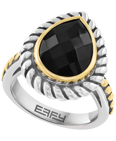 Effy Collection Onyx Ring In Sterling Silver With 18k Yellow Gold In Multi
