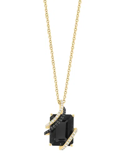 Effy Collection Onyx, White Diamond (1/10 Ct. T.w.) & Black Diamond (1/20 Ct. T.w.) Pendant Necklace In 14k Yellow G In Gold